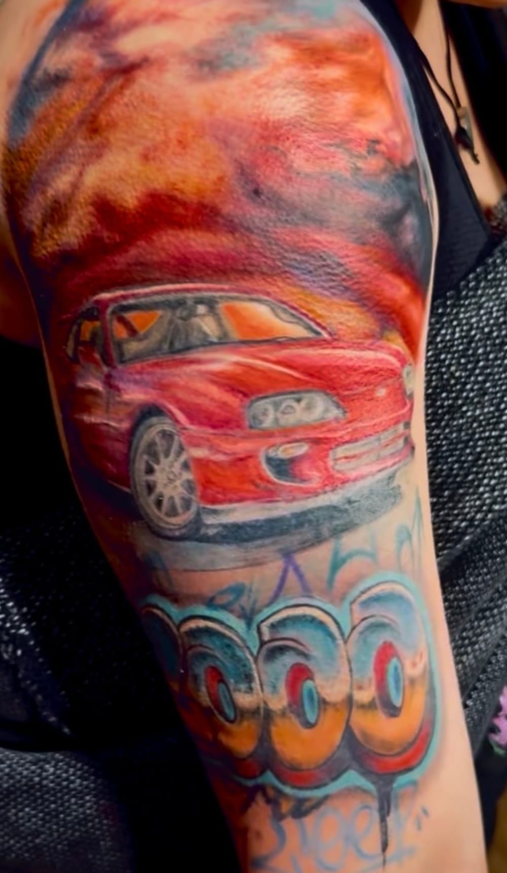 Color car and sunset tattoo by Melissa Angel